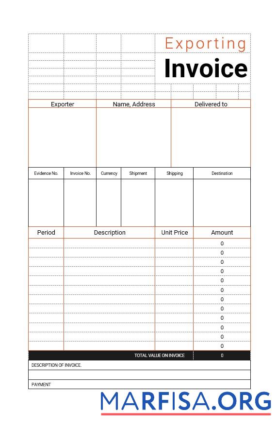 Blank Commercial Export Invoice Template